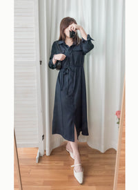 [限量現貨回歸] Navy 微光澤雙口袋修腰知性連身裙或外套, Dress/ DS9324