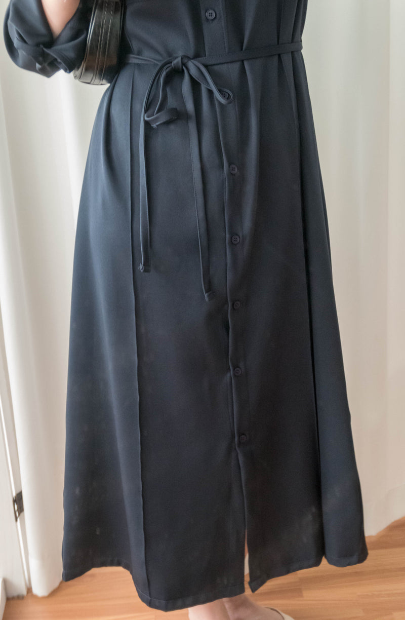 [限量現貨回歸] Navy 微光澤雙口袋修腰知性連身裙或外套, Dress/ DS9324