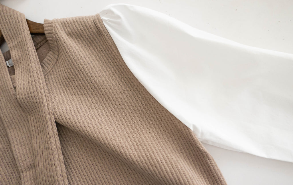 Knit Shirt 知性假兩件恤衫加彈性針織背心連身裙, Dress/ DS9326