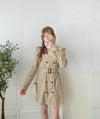 Trench 方領風衣雙排鈕雲石腰帶連身裙, Dress/ DS9333 （navy sold out)