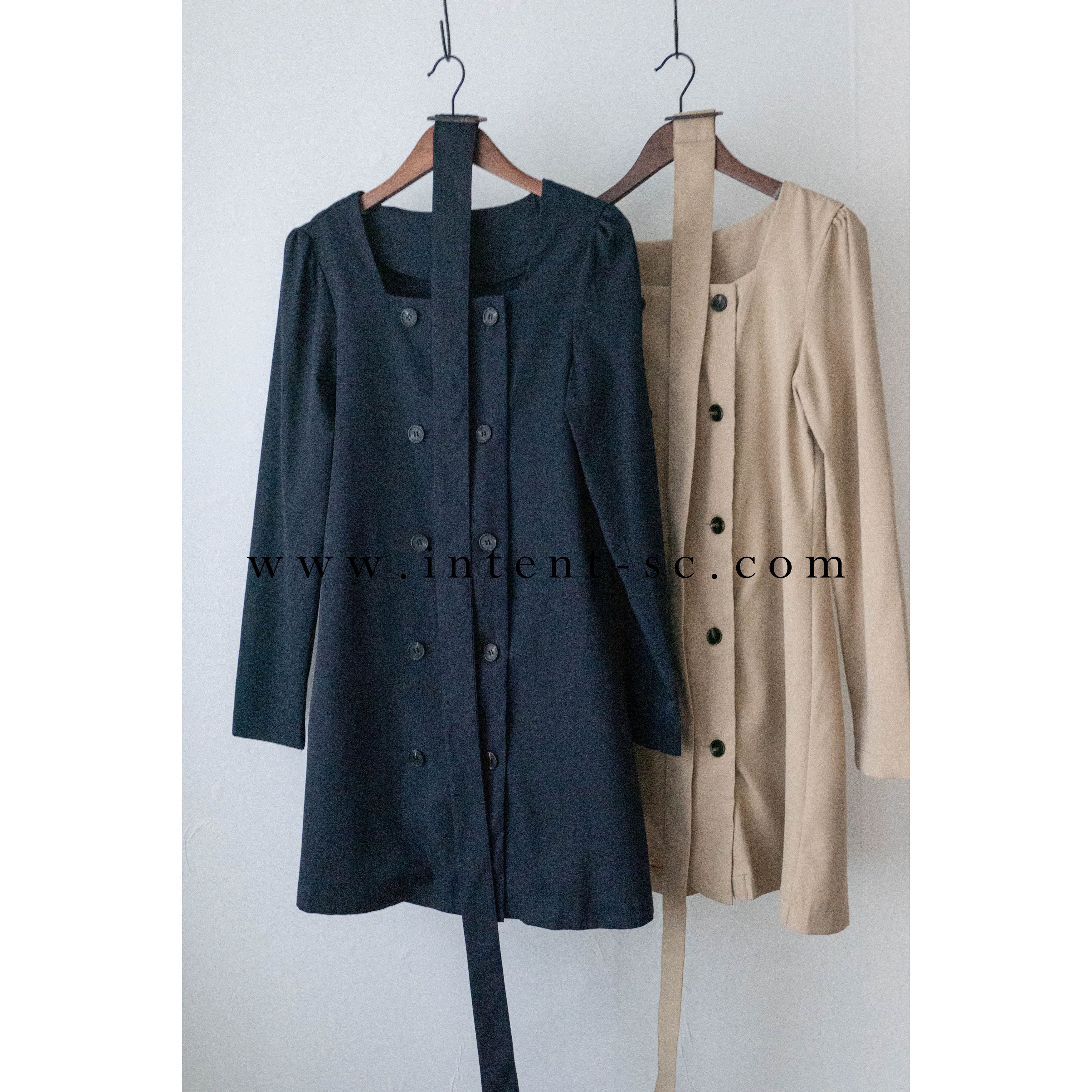 Trench 方領風衣雙排鈕雲石腰帶連身裙, Dress/ DS9333 （navy sold out)