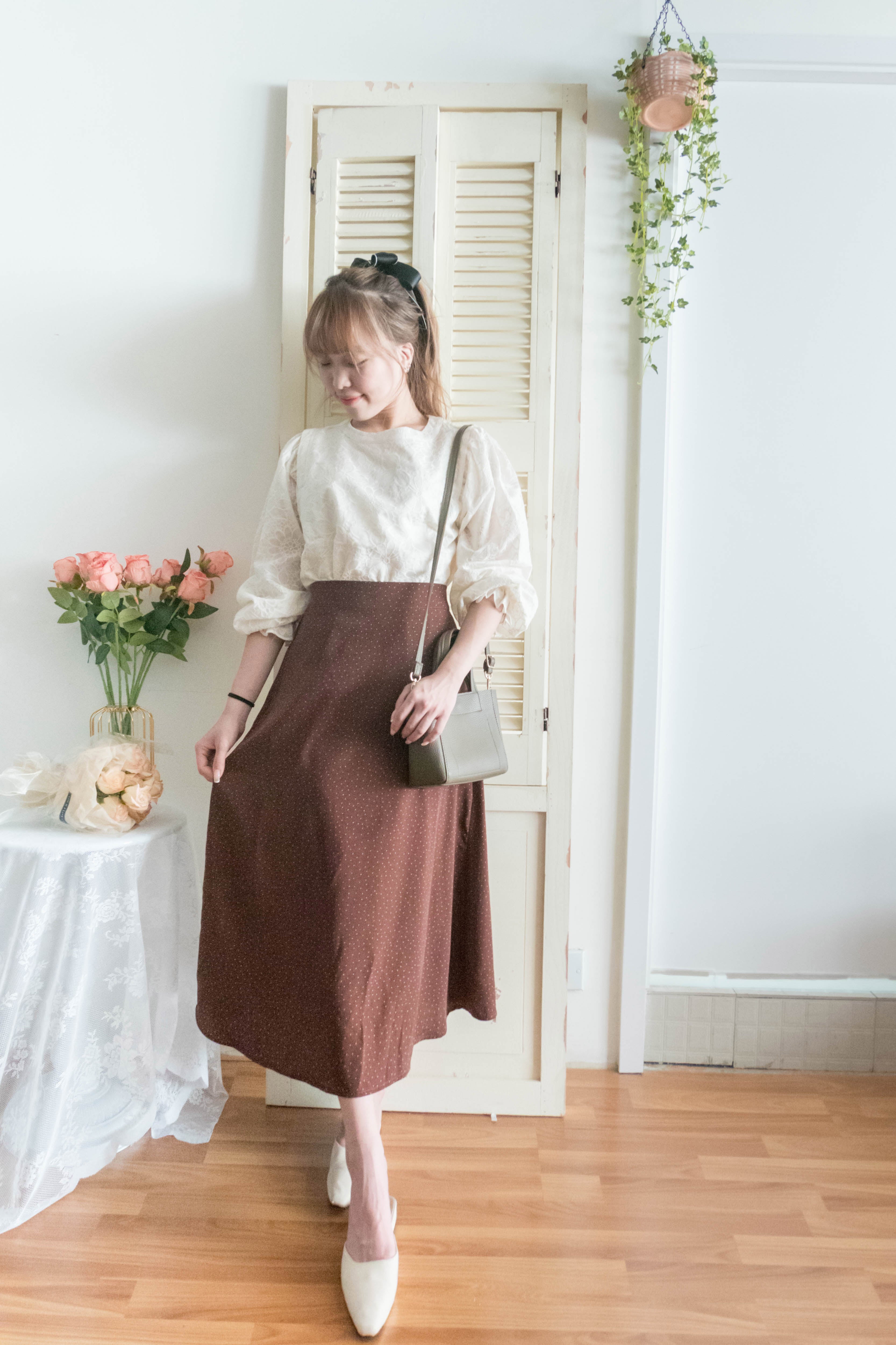 Snow Dot 雪花點點微光澤傘長裙, Skirt/ SK8743 (brown sold out)