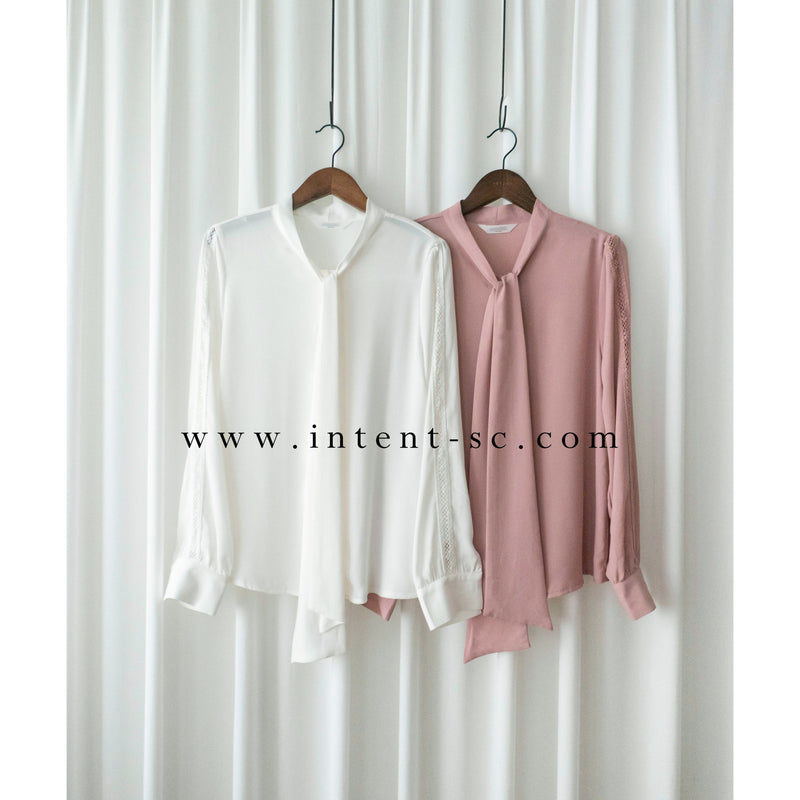 Floral Lace 雪紡絲帶領口通花線手袖, Blouse/ BU8977 (white sold out)