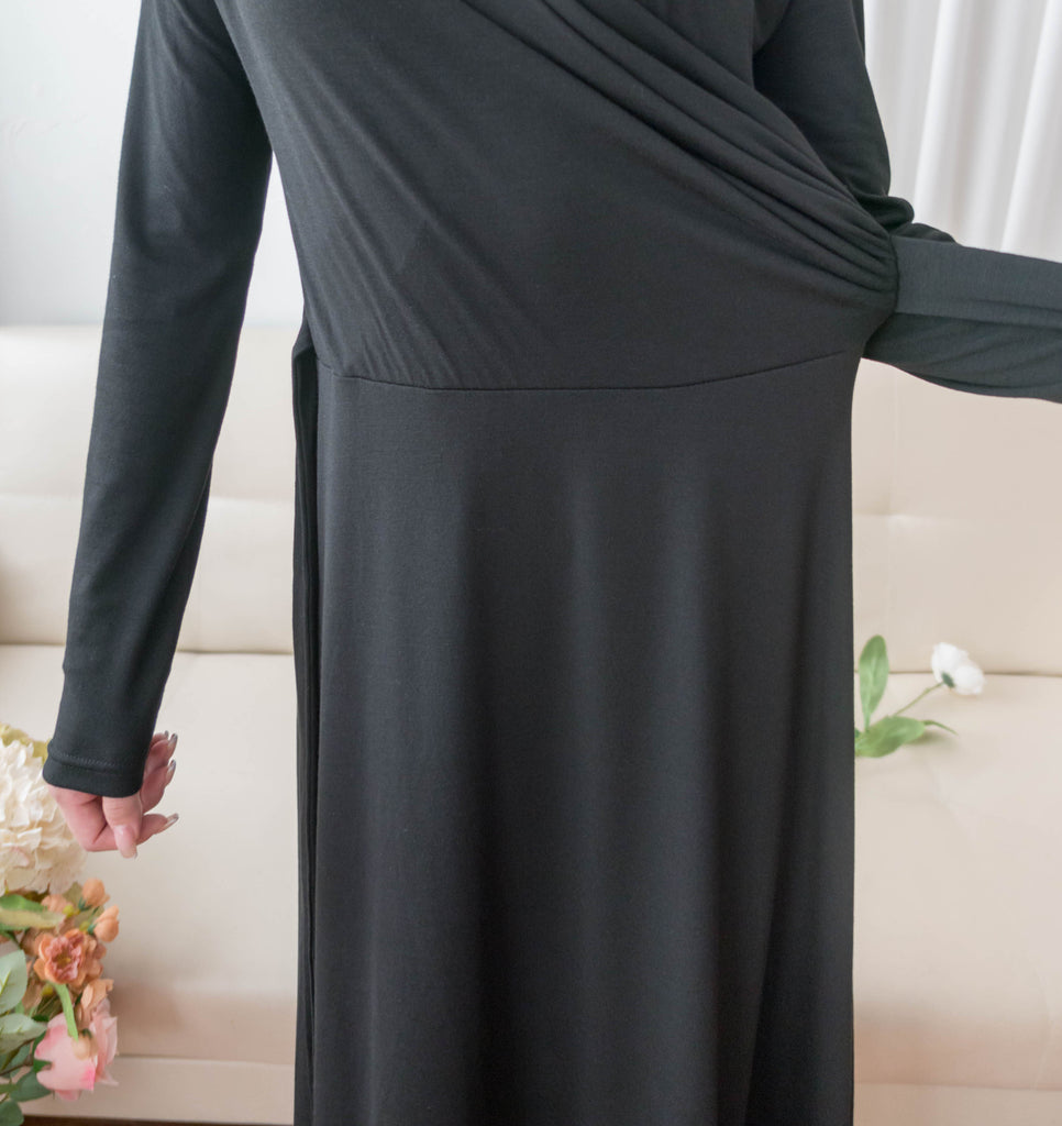 Cotton Ballet 黑色輕盈優雅彈性棉質疊領口, Dress/ DS9336