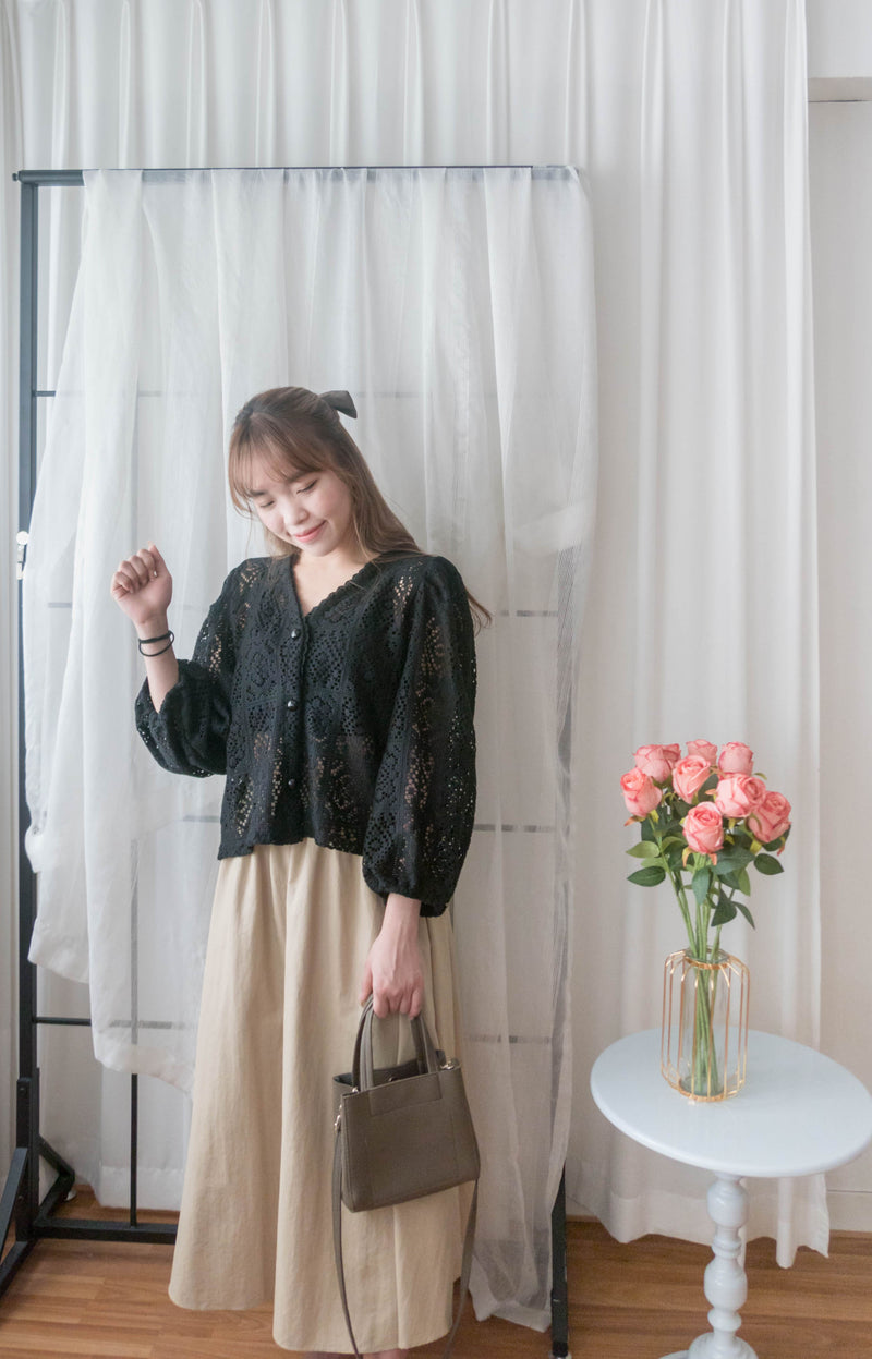 Black Rhombus 黑色菱格通花細緻衣邊上衣或外套, Top or Outer/ TP8918  (不設訂貨款)