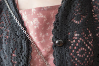 Black Rhombus 黑色菱格通花細緻衣邊上衣或外套, Top or Outer/ TP8918  (不設訂貨款)