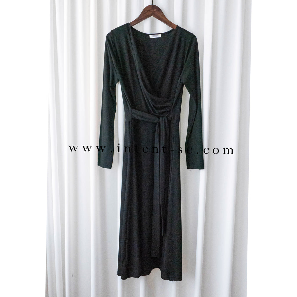 Cotton Ballet 黑色輕盈優雅彈性棉質疊領口, Dress/ DS9336