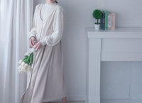 【intent X Korea label】 Beige Vest  淺杏暗紋微絨口袋腰間大百褶, Dress/  DS9369