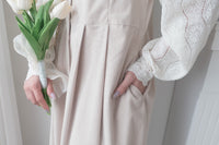 【intent X Korea label】 Beige Vest  淺杏暗紋微絨口袋腰間大百褶, Dress/  DS9369