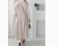 【intent X Korea label】 Beige Vest  淺杏暗紋微絨口袋腰間大百褶, Dress/  DS9369