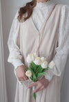 【intent X Korea label】 Beige Vest  淺杏暗紋微絨口袋腰間大百褶, Dress/  DS9369