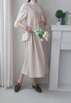 【intent X Korea label】 Beige Vest  淺杏暗紋微絨口袋腰間大百褶, Dress/  DS9369
