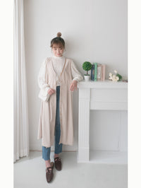 【intent X Korea label】 Beige Vest  淺杏暗紋微絨口袋腰間大百褶, Dress/  DS9369