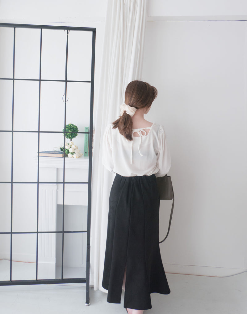 Suede Shine 後背蝴蝶光澤絨面橡筋手袖, Blouse/ TP8923 (midnight blue sold out)