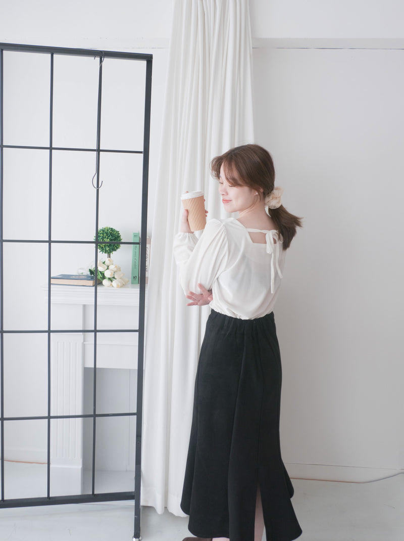 Suede Shine 後背蝴蝶光澤絨面橡筋手袖, Blouse/ TP8923 (midnight blue sold out)