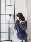 Suede Shine 後背蝴蝶光澤絨面橡筋手袖, Blouse/ TP8923 (midnight blue sold out)