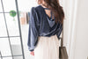 Suede Shine 後背蝴蝶光澤絨面橡筋手袖, Blouse/ TP8923 (midnight blue sold out)