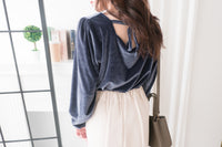 Suede Shine 後背蝴蝶光澤絨面橡筋手袖, Blouse/ TP8923 (midnight blue sold out)