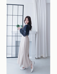 Suede Shine 後背蝴蝶光澤絨面橡筋手袖, Blouse/ TP8923 (midnight blue sold out)