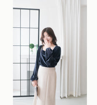 Suede Shine 後背蝴蝶光澤絨面橡筋手袖, Blouse/ TP8923 (midnight blue sold out)
