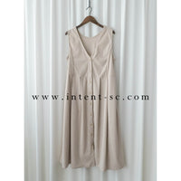 【intent X Korea label】 Beige Vest  淺杏暗紋微絨口袋腰間大百褶, Dress/  DS9369