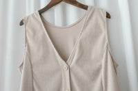 【intent X Korea label】 Beige Vest  淺杏暗紋微絨口袋腰間大百褶, Dress/  DS9369