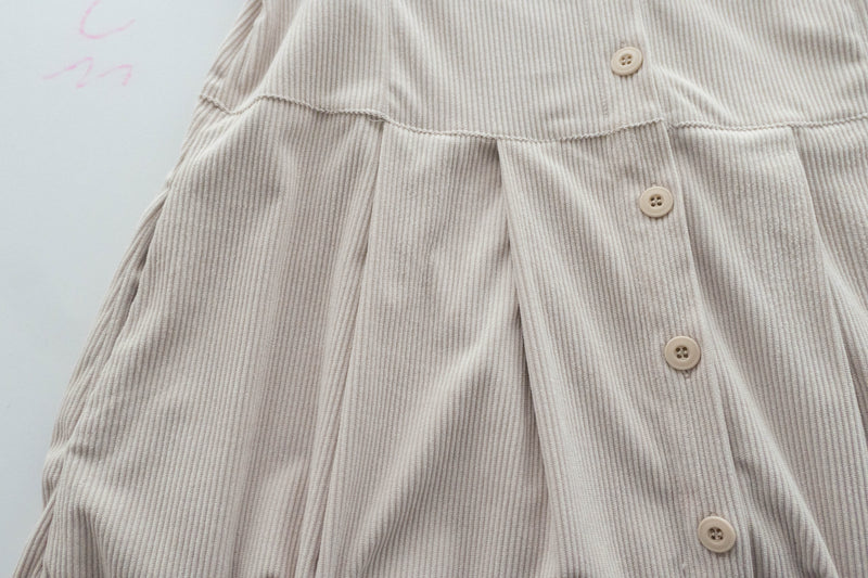 【intent X Korea label】 Beige Vest  淺杏暗紋微絨口袋腰間大百褶, Dress/  DS9369