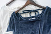 Suede Shine 後背蝴蝶光澤絨面橡筋手袖, Blouse/ TP8923 (midnight blue sold out)