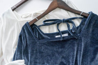 Suede Shine 後背蝴蝶光澤絨面橡筋手袖, Blouse/ TP8923 (midnight blue sold out)