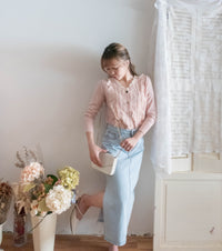 Marble Button 彈性蕾絲領口精緻鈕扣外套或上衣, Top or Blouse/ TP8943 (white sold out)