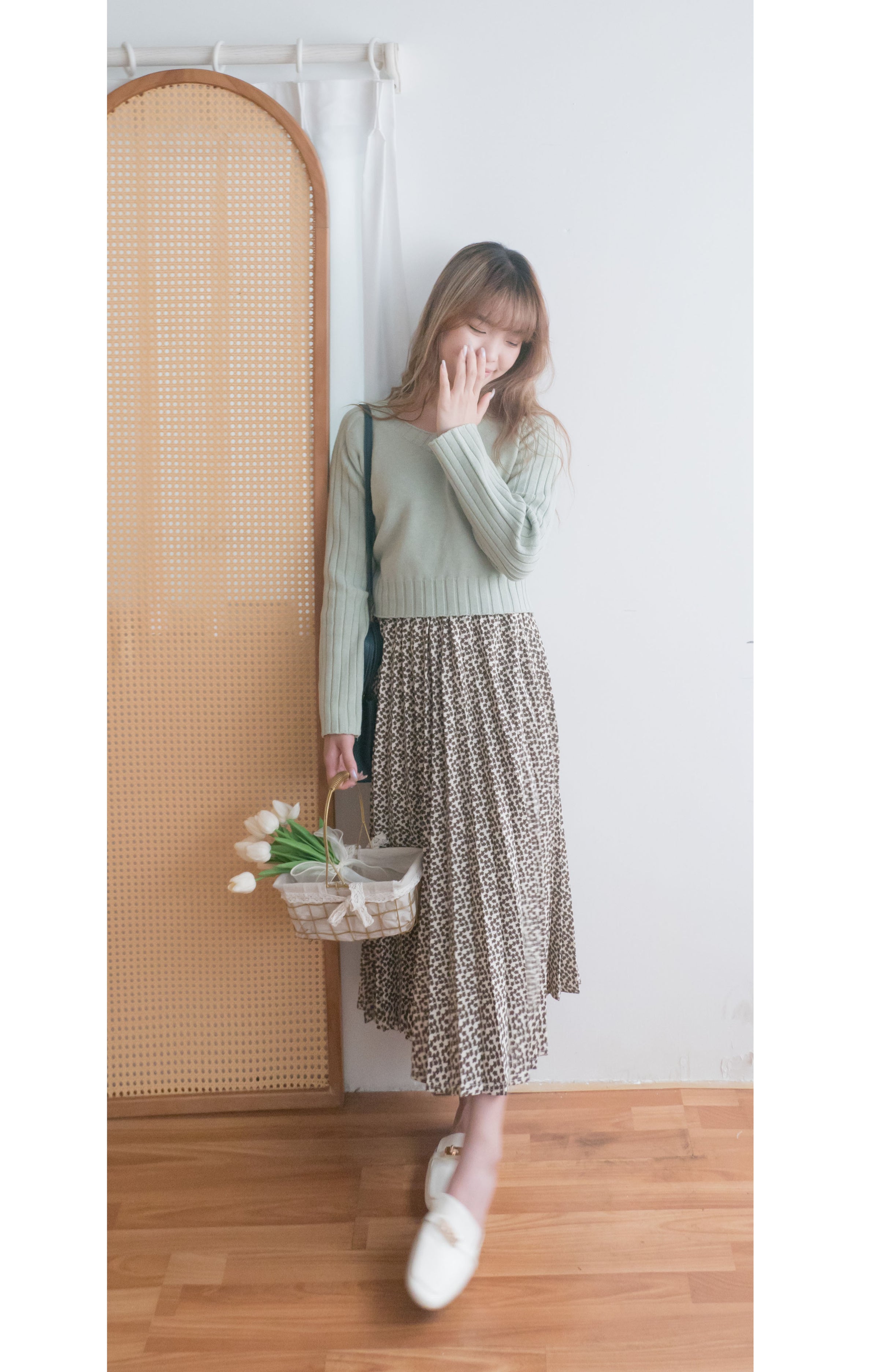 Garden Floral 優雅印花挺身百褶裙, Skirt/ SK8763 (活力焦糖花 )