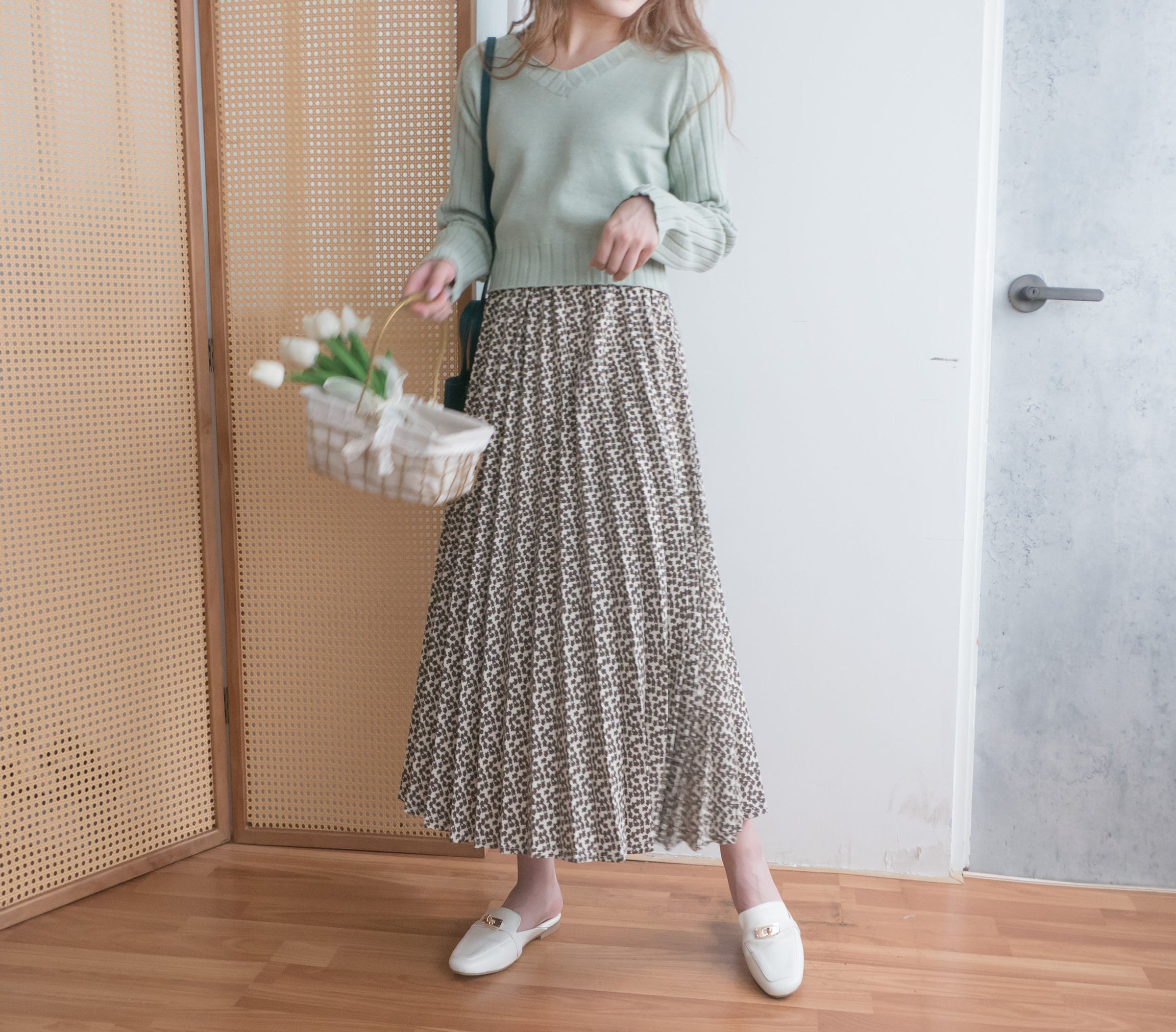 Garden Floral 優雅印花挺身百褶裙, Skirt/ SK8763 (活力焦糖花 )