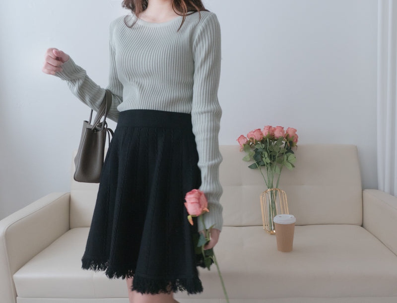 Knit Braid 全彈性扭麻花流蘇冷針裙, Skirt/ SK8768 (Ivory soldout)