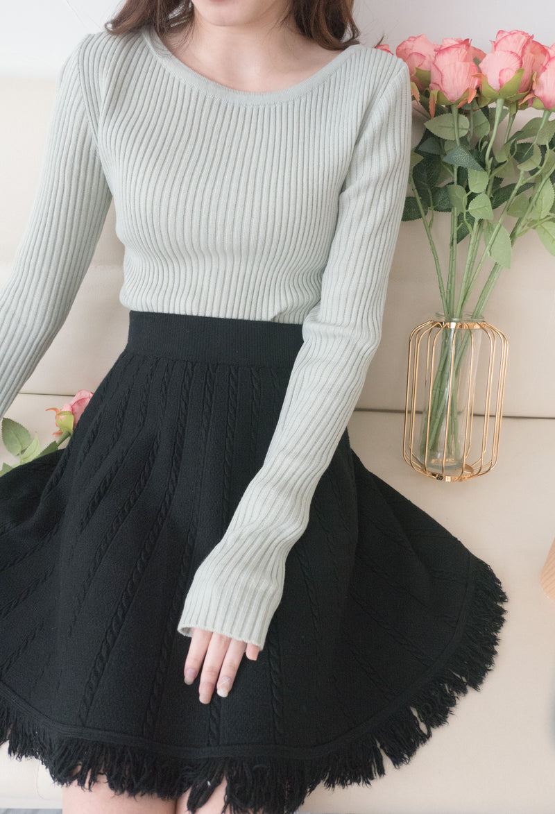 Knit Braid 全彈性扭麻花流蘇冷針裙, Skirt/ SK8768 (Ivory soldout)