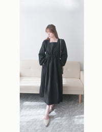 Square Neck 方領束腰後蝴蝶口袋篷篷傘形連身裙, Dress/ DS9396 (white sold out)