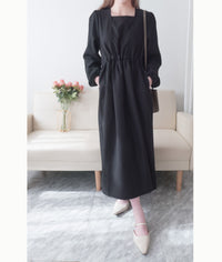 Square Neck 方領束腰後蝴蝶口袋篷篷傘形連身裙, Dress/ DS9396 (white sold out)