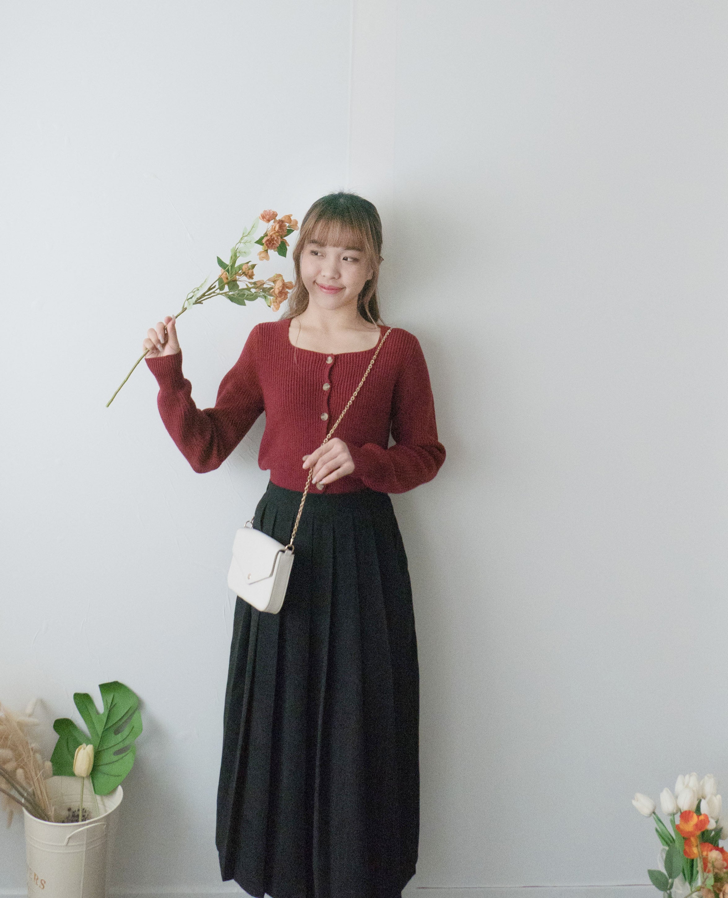 Square Knit 方領前排鈕扣外套或上衣, Top or outer/ TP8950 （maroon sold out)