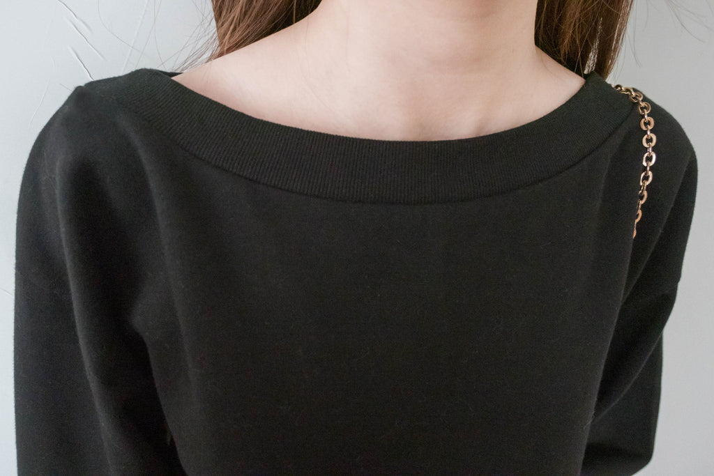 Elegant Cotton 輕優雅橫領彈性口袋衛衣裙, Dress/ DS9389 （black sold out)