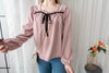 Wonderland 絨面皺褶方領輕優雅上衣, Blouse/ BU8987 (pink sold out)