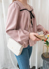Wonderland 絨面皺褶方領輕優雅上衣, Blouse/ BU8987 (pink sold out)