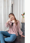 Wonderland 絨面皺褶方領輕優雅上衣, Blouse/ BU8987 (pink sold out)