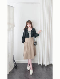 Wonderland 絨面皺褶方領輕優雅上衣, Blouse/ BU8987 (pink sold out)