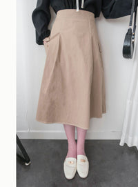 Beige 車線裝飾鈕扣大口袋挺身傘裙, Skirt/ SK8779