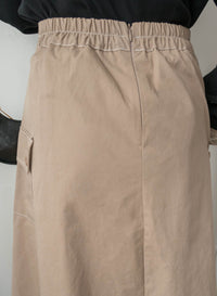 Beige 車線裝飾鈕扣大口袋挺身傘裙, Skirt/ SK8779