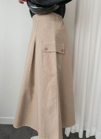 Beige 車線裝飾鈕扣大口袋挺身傘裙, Skirt/ SK8779