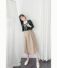 Wonderland 絨面皺褶方領輕優雅上衣, Blouse/ BU8987 (pink sold out)