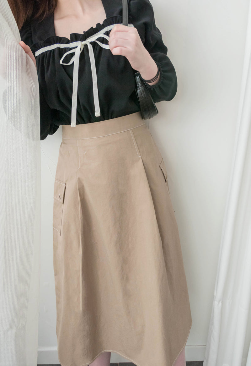 Wonderland 絨面皺褶方領輕優雅上衣, Blouse/ BU8987 (pink sold out)