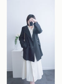 (方便啪鈕)  Trench 中長知性可褶中袖修腰風衣, Jacket/ JK8119