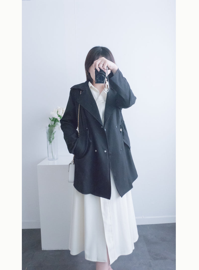 (方便啪鈕)  Trench 中長知性可褶中袖修腰風衣, Jacket/ JK8119