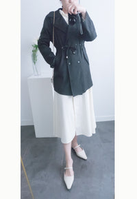 (方便啪鈕)  Trench 中長知性可褶中袖修腰風衣, Jacket/ JK8119